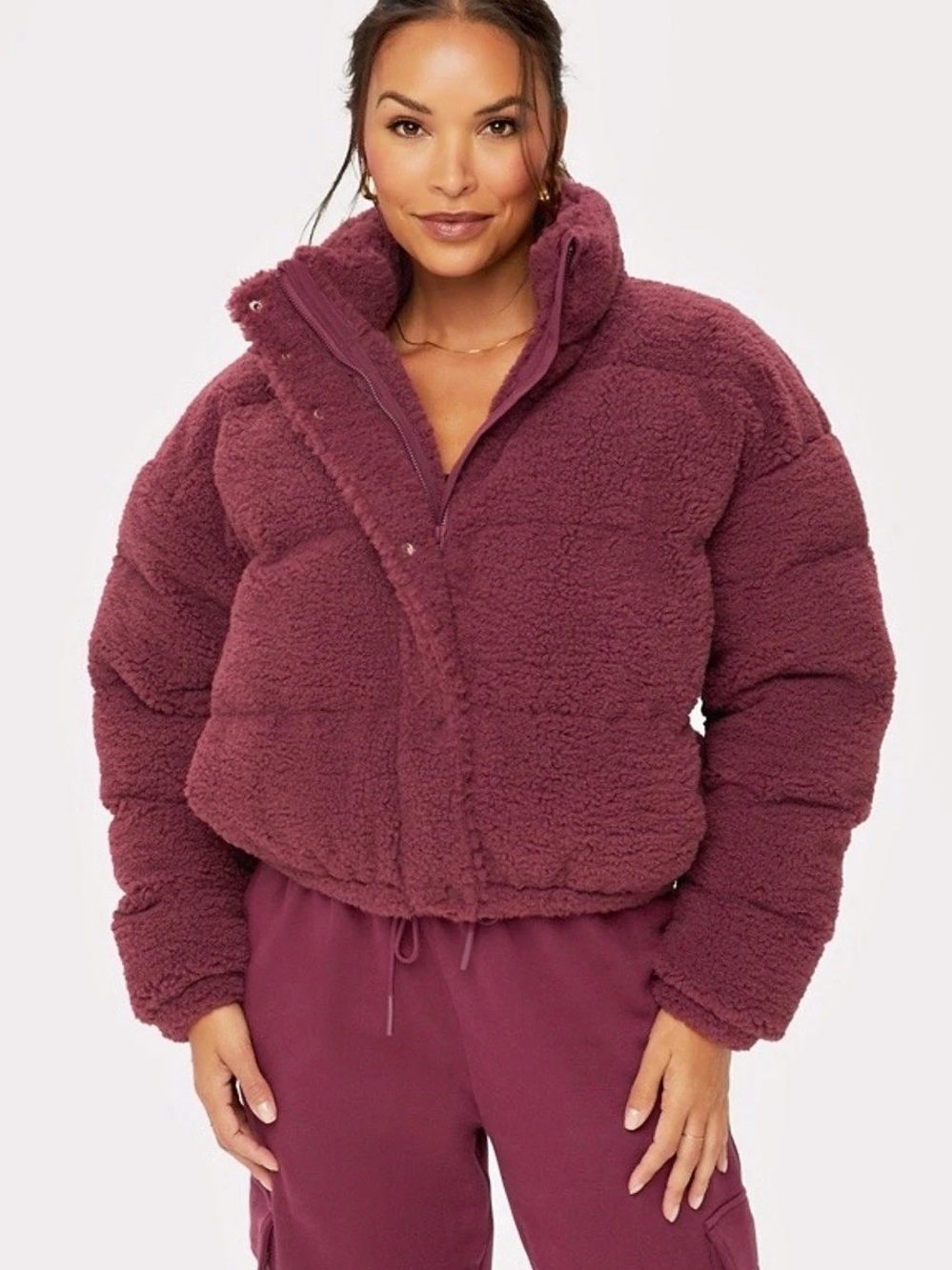 YITTY Women's Fleece Puffer Jacket in Burgundy NWT - S